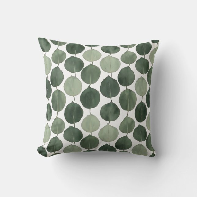 Coussin Motif de feuille d'eucalyptus vert sauge Botanique (Recto)
