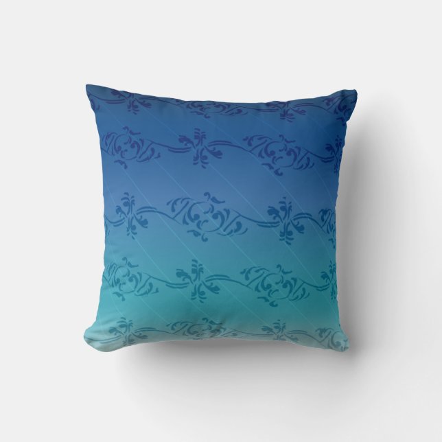 Coussin Motif de feuille florale rayée à dégradé bleu (Recto)