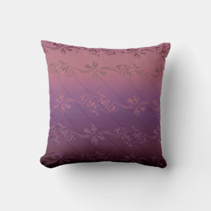 Coussin Motif de feuille florale rayée à dégradé violet ro
