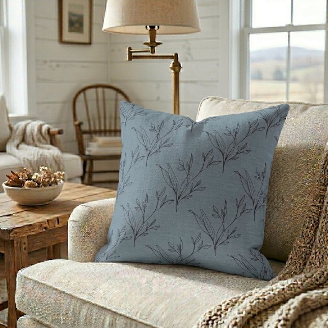 Coussin Motif de feuille moderne élégant sur bleu bébé (Créateur téléchargé)