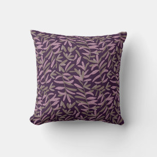 Coussin Motif de feuille rose et verte sur fond violet fon
