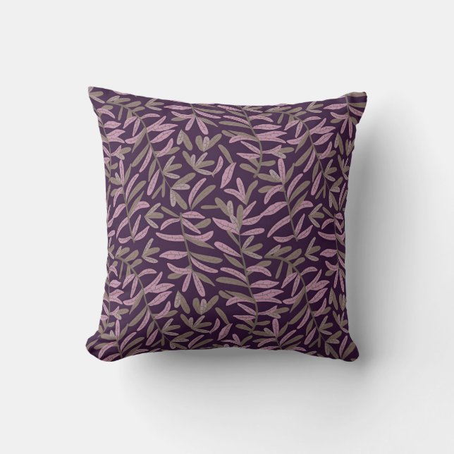 Coussin Motif de feuille rose et verte sur fond violet fon (Recto)