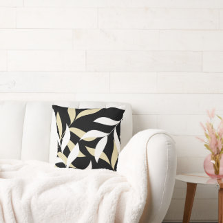 Coussin Motif de feuille sur fond noir