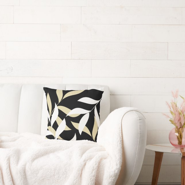 Coussin Motif de feuille sur fond noir (Canapé)