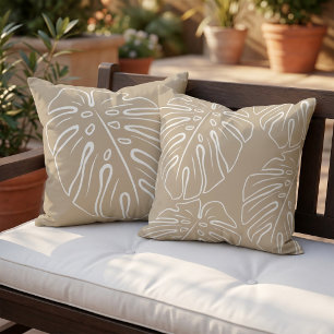 Coussin Motif de feuille tropicale blanche Kaki Taupe Beig