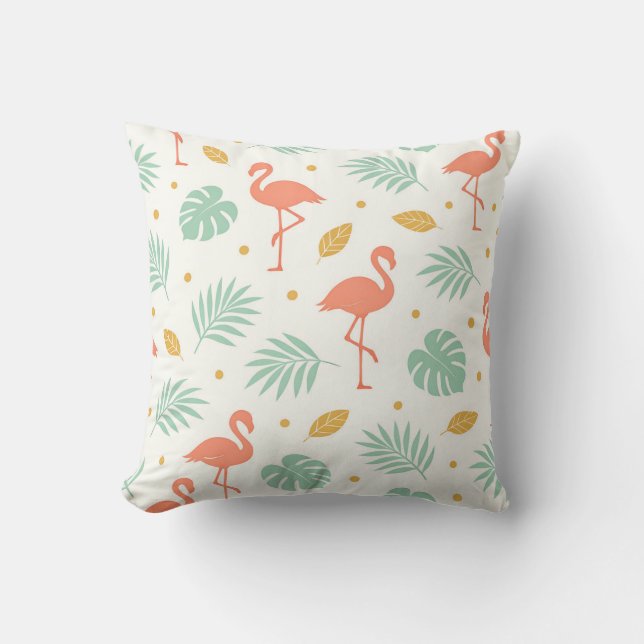 Coussin Motif de feuille tropicale flamant corail (Recto)