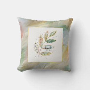 Coussin Motif de feuilles à l'aquarelle Monogramme