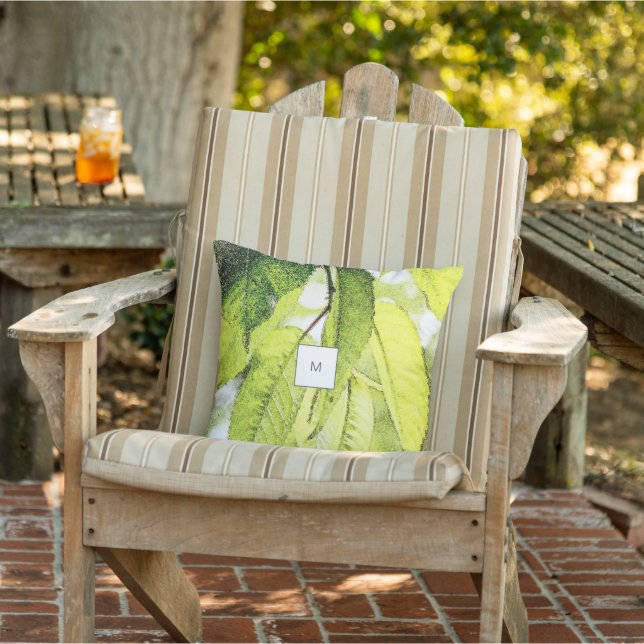 Coussin Motif de feuilles à l'aquarelle monogrammé extérie (Chaise)
