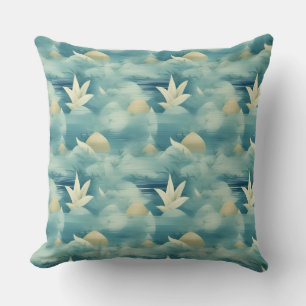 Coussin Motif de feuilles botaniques sarcelle et or élégan
