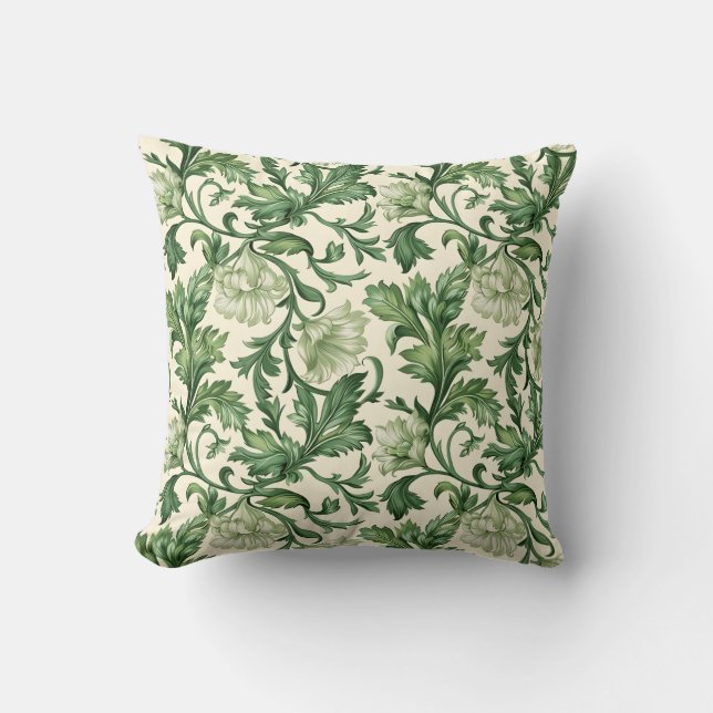 Coussin Motif de feuilles d'acanthe vert foncé orné (Recto)