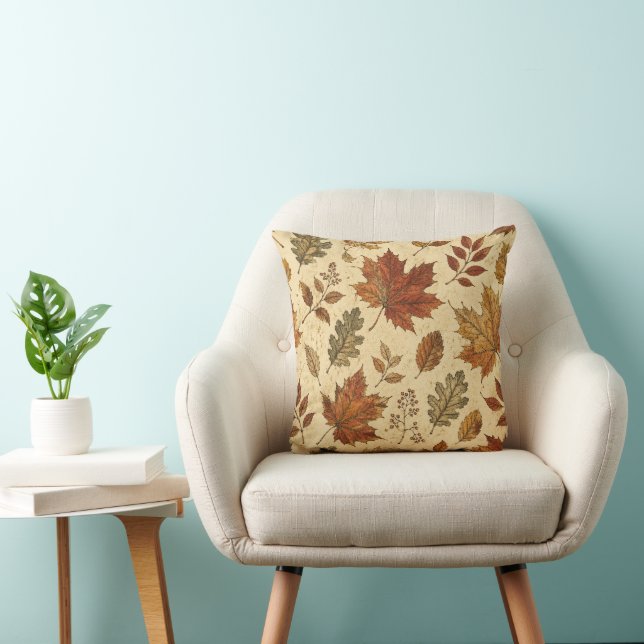 Coussin Motif de feuilles d'automne – Botanique automnale  (Chaise)