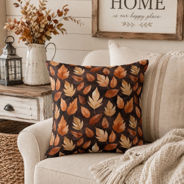 Coussin Motif de feuilles d'automne brun ambre doré (Créateur téléchargé)