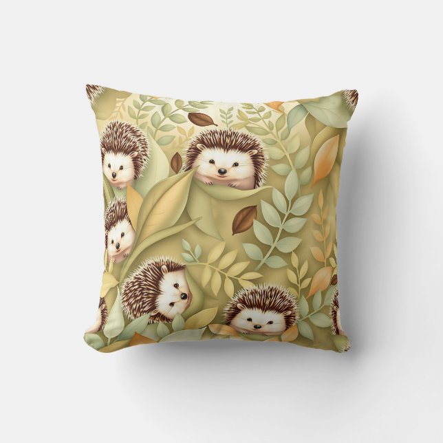 Coussin Motif de feuilles d'automne de hérisson mignon (Recto)