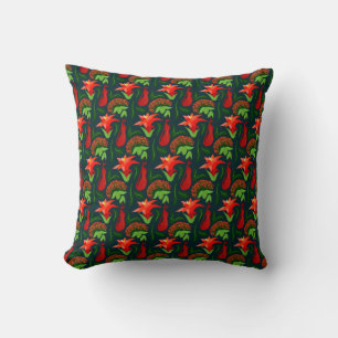 Coussin Motif de feuilles de fleurs exotiques colorées