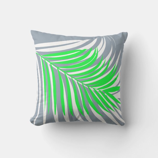 Coussin Motif de feuilles de palmier bleu poussiéreux vert (Recto)
