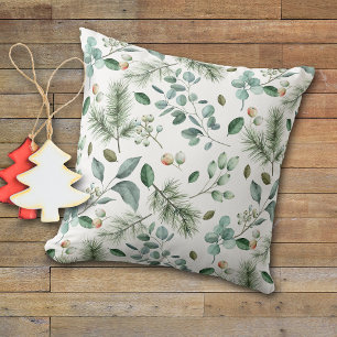 Coussin Motif de feuilles d'hiver, de baies et d'aiguilles