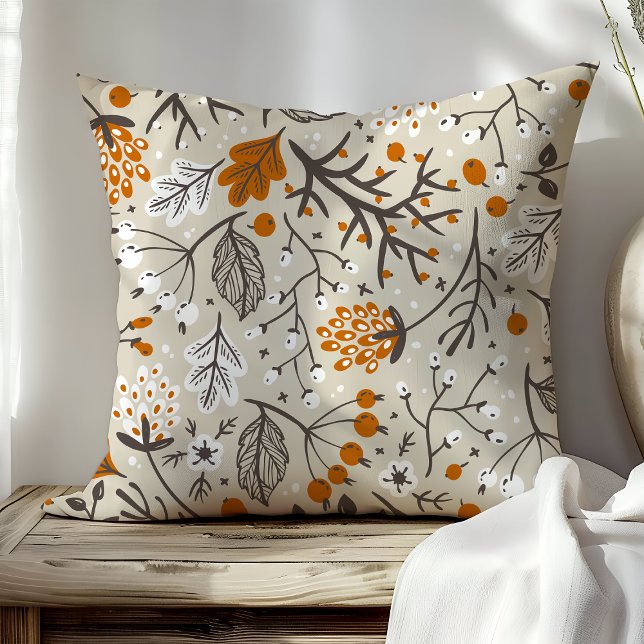 Coussin Motif de feuilles et de branches de baies d'automn (Créateur téléchargé)