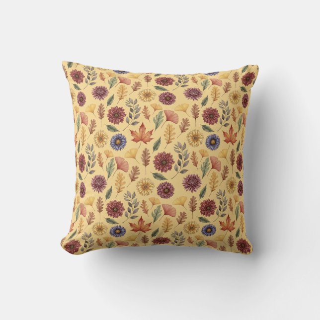 Coussin Motif de feuilles et de fleurs d'automne (Recto)