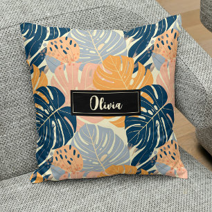 Coussin Motif de feuilles tropicales bohèmes colorées