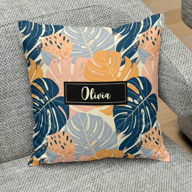 Coussin Motif de feuilles tropicales bohèmes colorées (Créateur téléchargé)