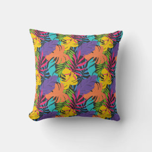 Coussin Motif de feuilles tropicales exotiques colorées