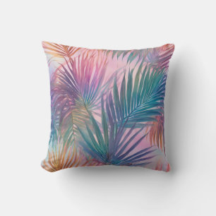 Coussin Motif de feuilles tropicales rose pastel doux