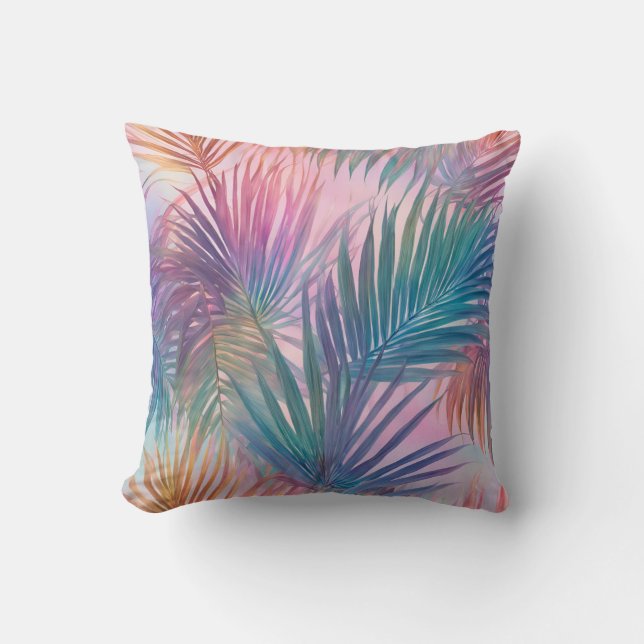 Coussin Motif de feuilles tropicales rose pastel doux (Recto)