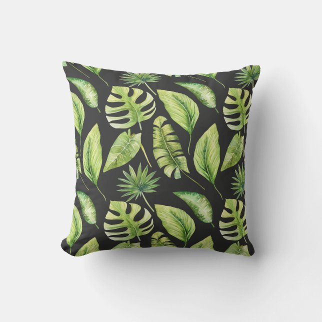 Coussin Motif de feuilles tropicales vertes sur fond botan (Recto)