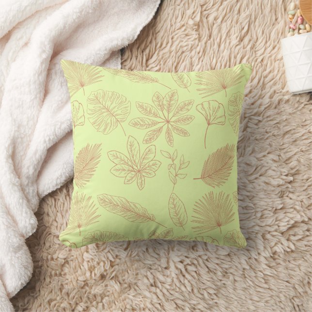 Coussin Motif de feuilles vert pastel et beige  (Couverture)