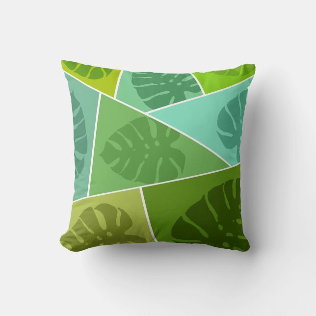 COUSSIN MOTIF DE FEUILLES VERTES TROPICALES  (Recto)
