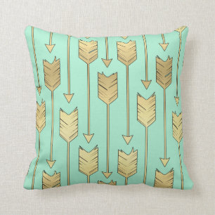 Coussin Motif de flèches de menthe de Boho et d'or de Fau