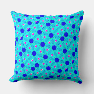 Coussin Motif de fleur aqua, rose et bleu