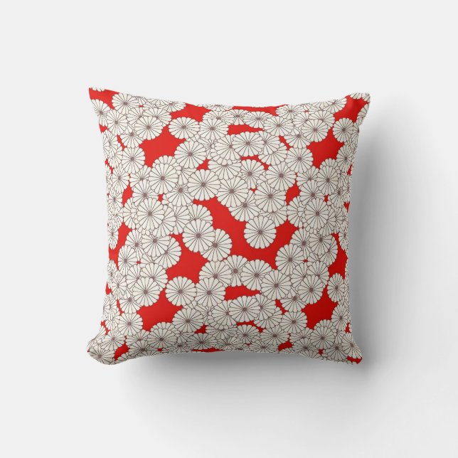 Coussin Motif de fleur d'art déco - blanc sur le rouge (Recto)