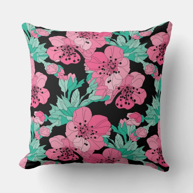 Coussin Motif de fleur de cerisier décoratif dessiné à la  (Recto)