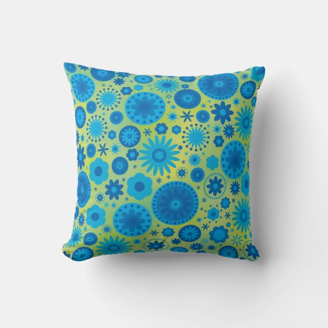 Coussin Motif de fleur de hippie de bleu et de turquoise (Recto)