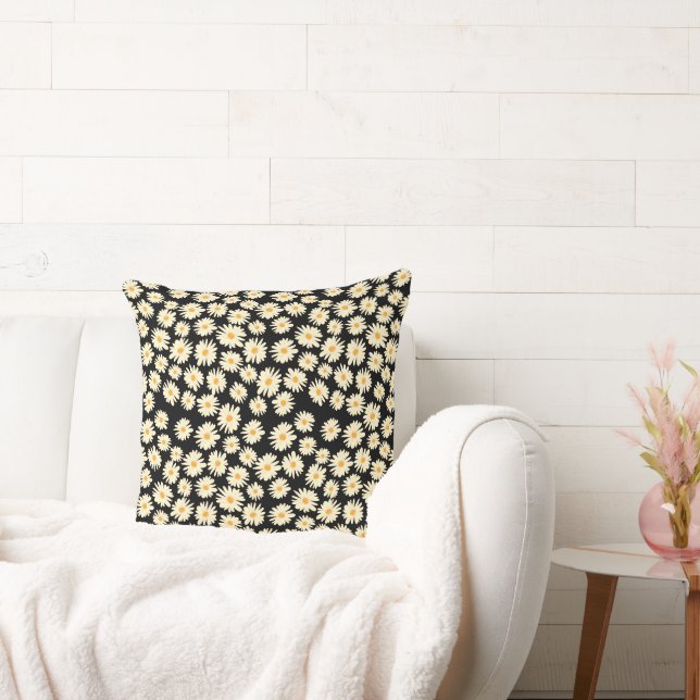 Coussin Motif de fleur de marguerite orange blanc noir (Canapé)