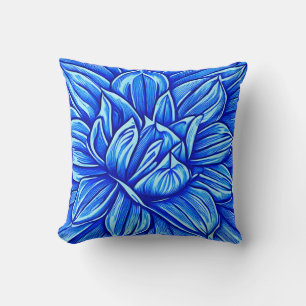 Coussin Motif de fleur de pivoine géante en bleu indigo