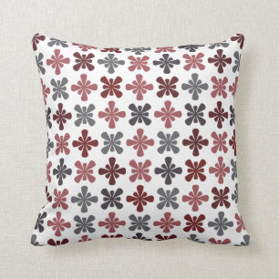 Coussin Motif de fleur gris d'abrégé sur rouge foncé de