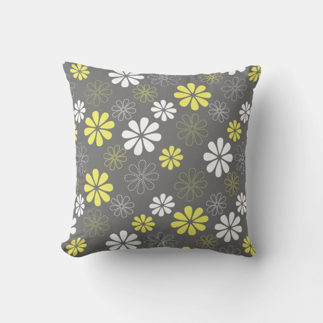Coussin Motif de fleur gris et jaune (Recto)