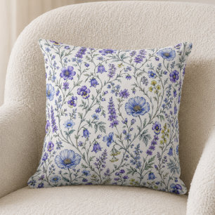 Coussin Motif de fleur sauvage aquarelle bleu violet