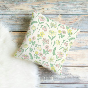 Coussin Motif de fleur sauvage pastel mignon 