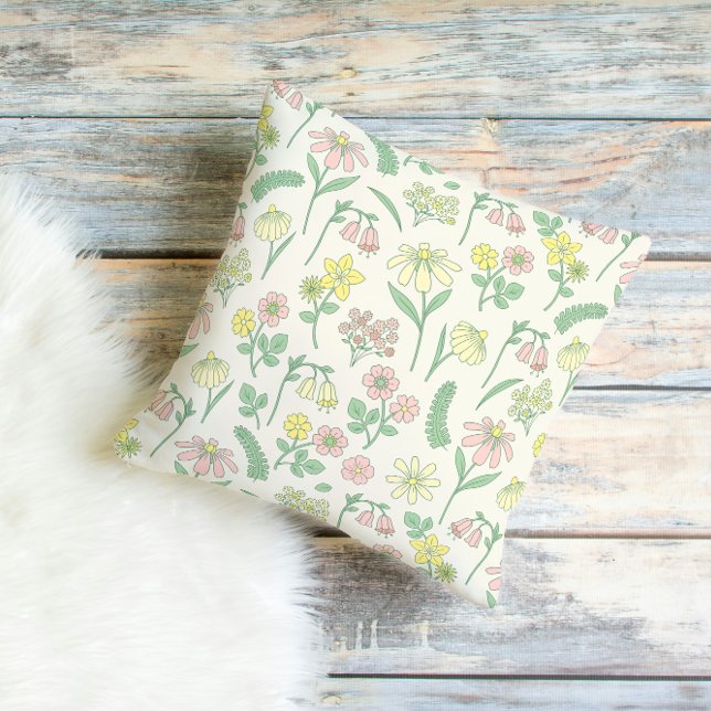 Coussin Motif de fleur sauvage pastel mignon  (Créateur téléchargé)