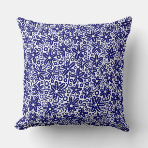 Coussin Motif de fleurs 240412 - Bleu noir sur blanc