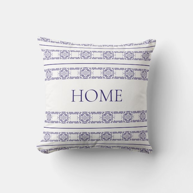 Coussin Motif de fleurs abstrait moderne en bleu et blanc (Recto)