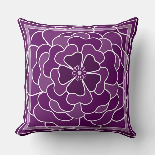 Coussin Motif de fleurs abstraites violet foncé (Recto)