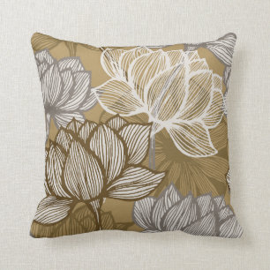 Coussin Motif de fleurs Art déco. Ligne or fleurie art. fl