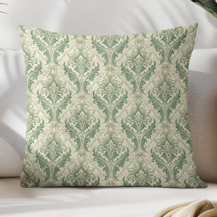 Coussin Motif de fleurs botaniques vintage vert et beige
