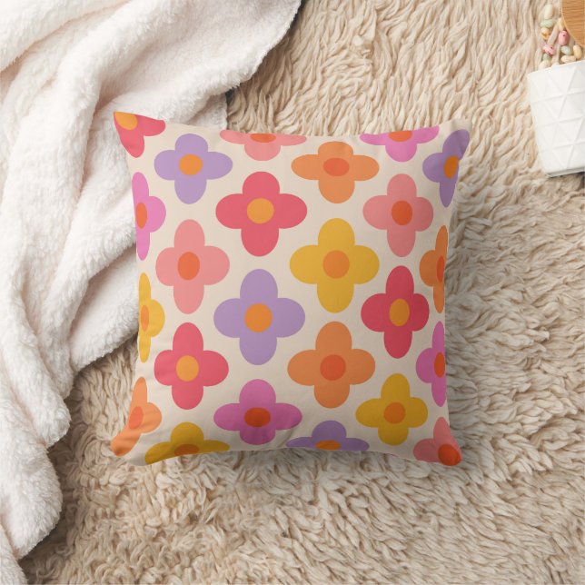 Coussin Motif de fleurs colorées rétro Mod  (Couverture)