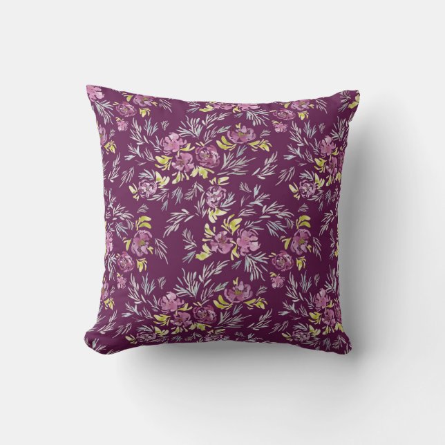Coussin Motif de fleurs d'aquarelle violet (Recto)