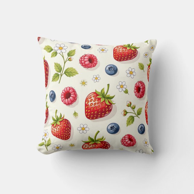 Coussin Motif de fleurs de cerisier et fruits frais d'été (Recto)
